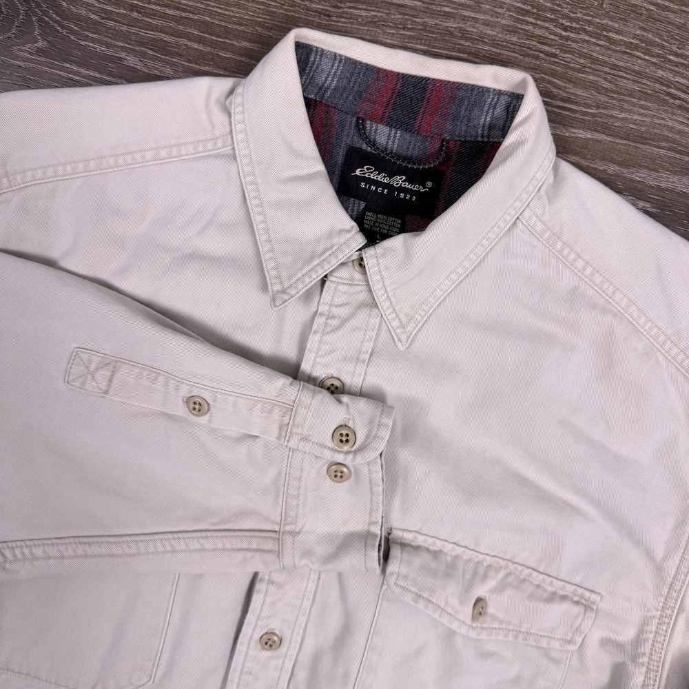 VTG Eddie Bauer Flannel Lined Shacket Mens Large Field Tested Heavy Twill Shirt